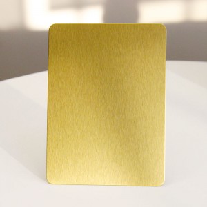 Aukštos kokybės lifto nerūdijančio plieno dekoratyvinis lakštas 304 aukso šepečiu Nr.4 plaukų linijos satino nerūdijančio plieno lakštas
