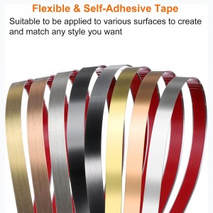 Golden Stainless Steel Strip Flat Self-Adhesive Tile Trim Roll for Furniture Wall Floor Transition Strip