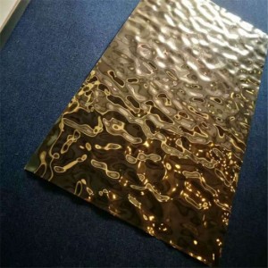 High Quality 304 Stainless Steel 8K Mirror Stamped Water Ripple Wave Patten Bending Metal Sheet for Ceiling Manufacturer