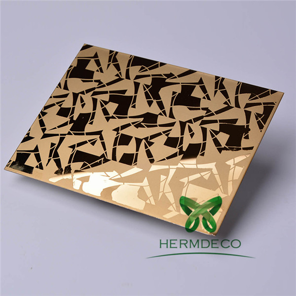 PriceList for Textured Finish Stainless Steel Sheet -
 Titanium 304 201 316 Gold Mirror Etched Pattern Stainless Steel Sheets for Decoration or Elevator Cabin or Door- HM-ET012 – Hermes Steel