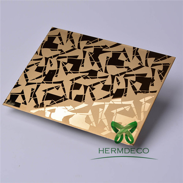 Best-Selling Stainless Steel Sheet 316l -
 Titanium 304 201 316 Gold Mirror Etched Pattern Stainless Steel Sheets for Decoration or Elevator Cabin or Door- HM-ET012 – Hermes Steel