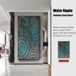 304 4x8ft Copper Patina Blackened Effect Raindrop Ripple Pattern Stainless Steel Sheet for Wall Cladding Decoration