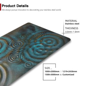 304 4x8ft Copper Patina Blackened Effect Raindrop Ripple Pattern Stainless Steel Sheet for Wall Cladding Decoration