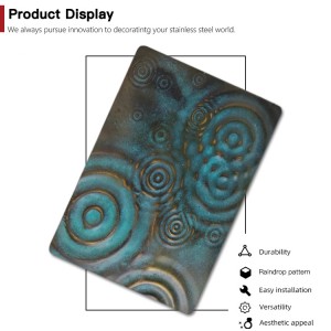 304 4x8ft Copper Patina Blackened Effect Raindrop Ripple Pattern Stainless Steel Sheet for Wall Cladding Decoration