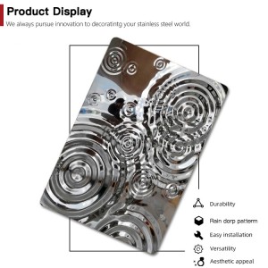 Grand 304 8K Mirror Effect Raindrop Ripple Pattern Stamped Stainless Steel Sheet for Hotel Decoration