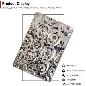 3d Wall Panel Small Raindrop Pattern Mirror Finish Embossed Metal Water Ripple Decorative Stainless Steel Sheets