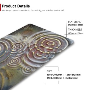 304 Decorative Stainless Steel Sheet Retro Style Raindrop Pattern Stamped Finish Art Stainless Steel Sheet for Wall Hanging