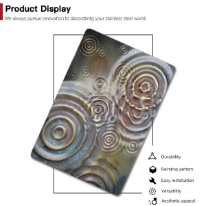 304 Decorative Stainless Steel Sheet Retro Style Raindrop Pattern Stamped Finish Art Stainless Steel Sheet for Wall Hanging