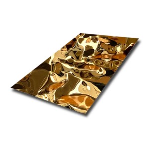 PVD color copper golden mirror decorative stainless steel stamped sheet 304 water ripple stainless steel sheet for Wall Panel Ceiling Decoration