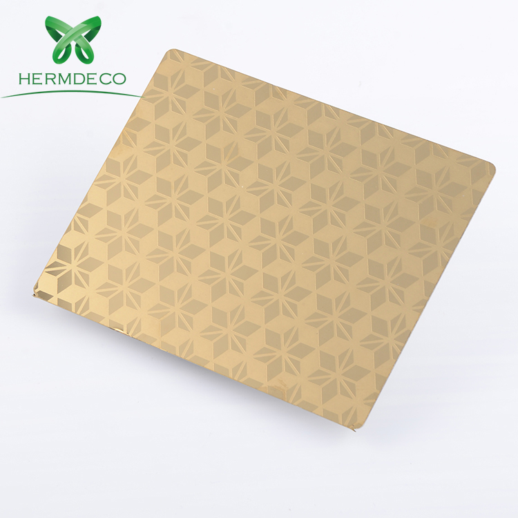 China Wholesale Stainless Steel Sheet Etching Manufacturers – 
 New Gold Mirror Etched Pattern Stainless Steel Sheets for Decoration or Elevator Cabin or Door-HM-ET023 – Hermes Steel